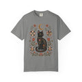 Folk Black Cat Shirt | Celestial Floral Comfort Colors Tee | Witchy Cat Shirt