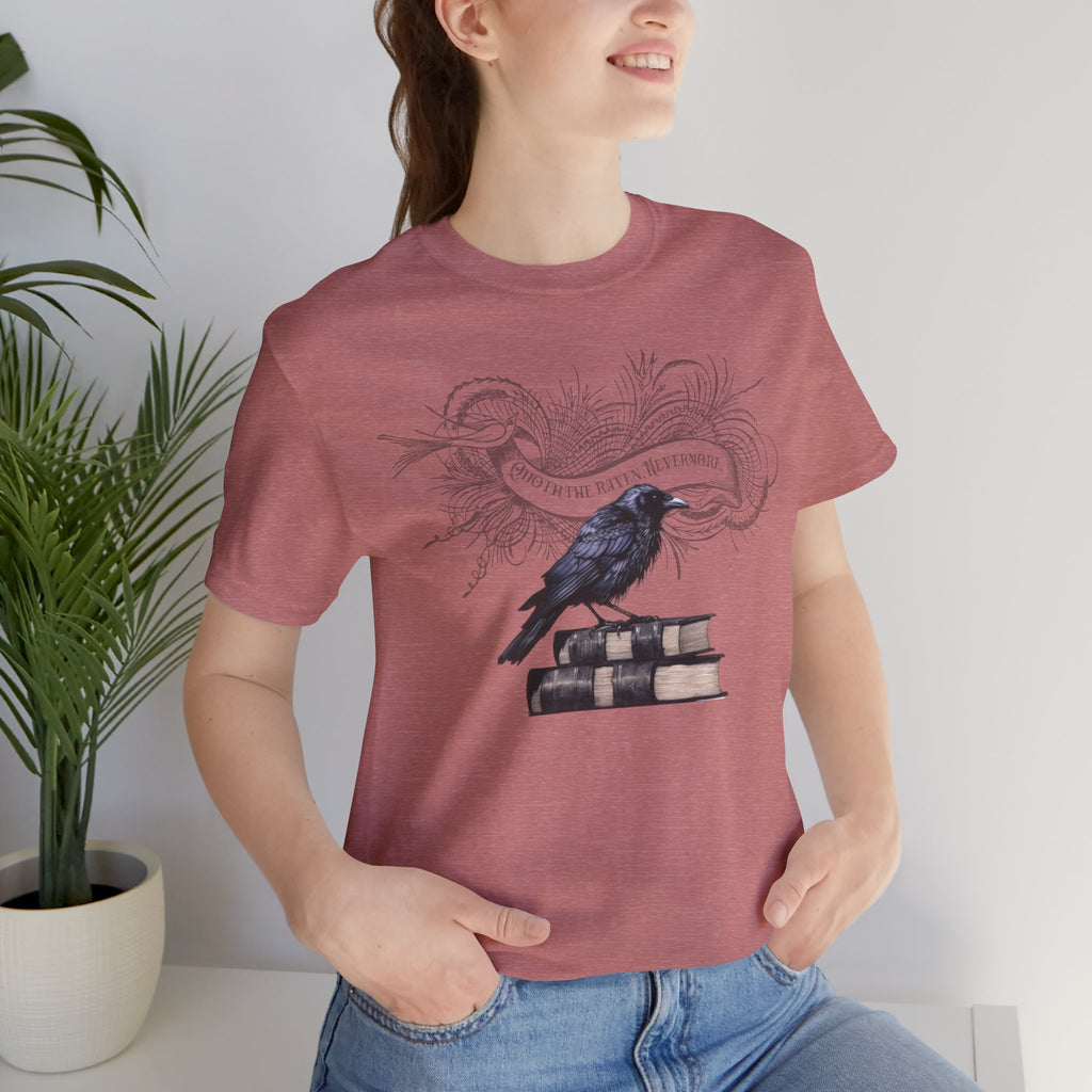 Raven on Books Tee — "The Raven" Edgar Allan Poe Quote Literary T‑Shirt