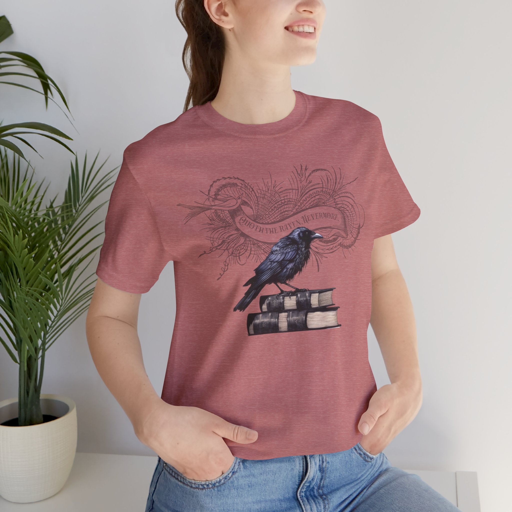 Raven on Books Tee — "The Raven" Edgar Allan Poe Quote Literary T‑Shirt
