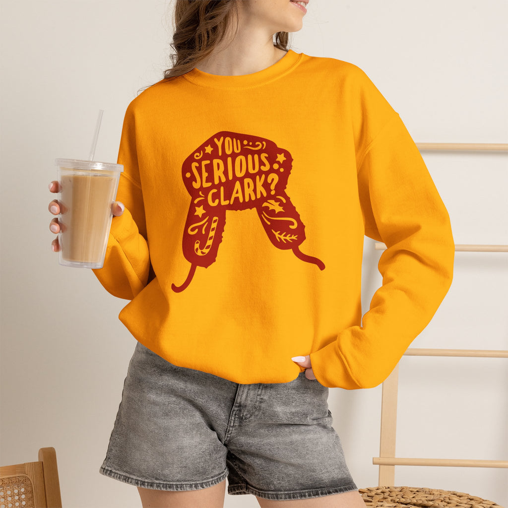 Crewneck Sweatshirt graphic sweatshirt featuring “You Serious, Clark?” Red Trapper Hat