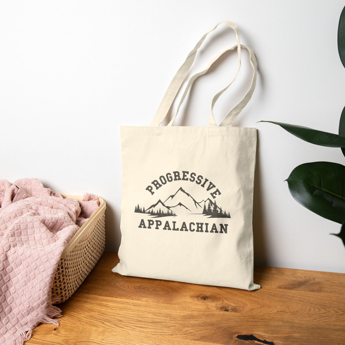 Progressive Appalachian Cotton Canvas tote bag featuring Mountain Trail Eco Shopper in Natural