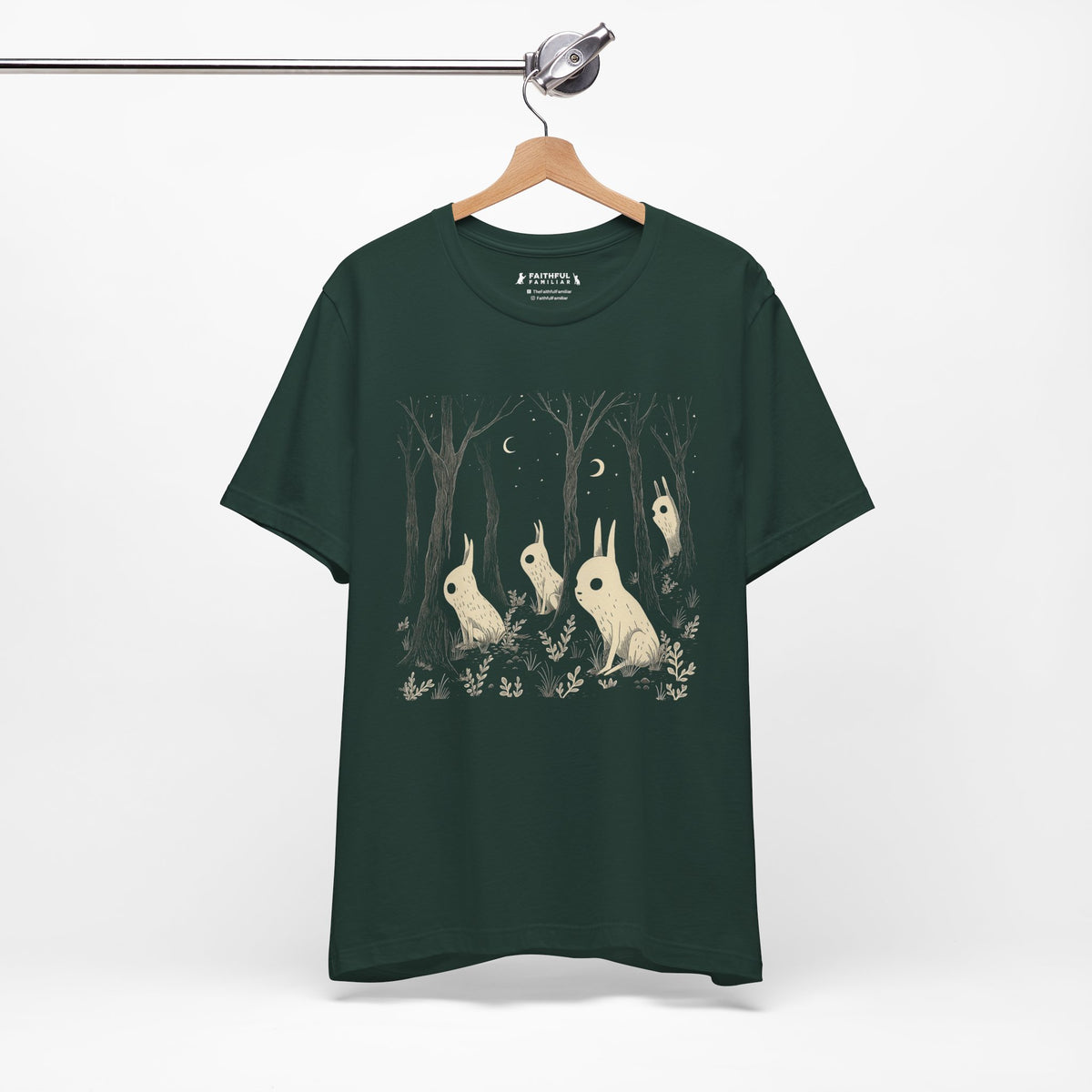 Forest Moon Rabbits graphic shirt featuring Nighttime Woodland Bunny Graphic Tee