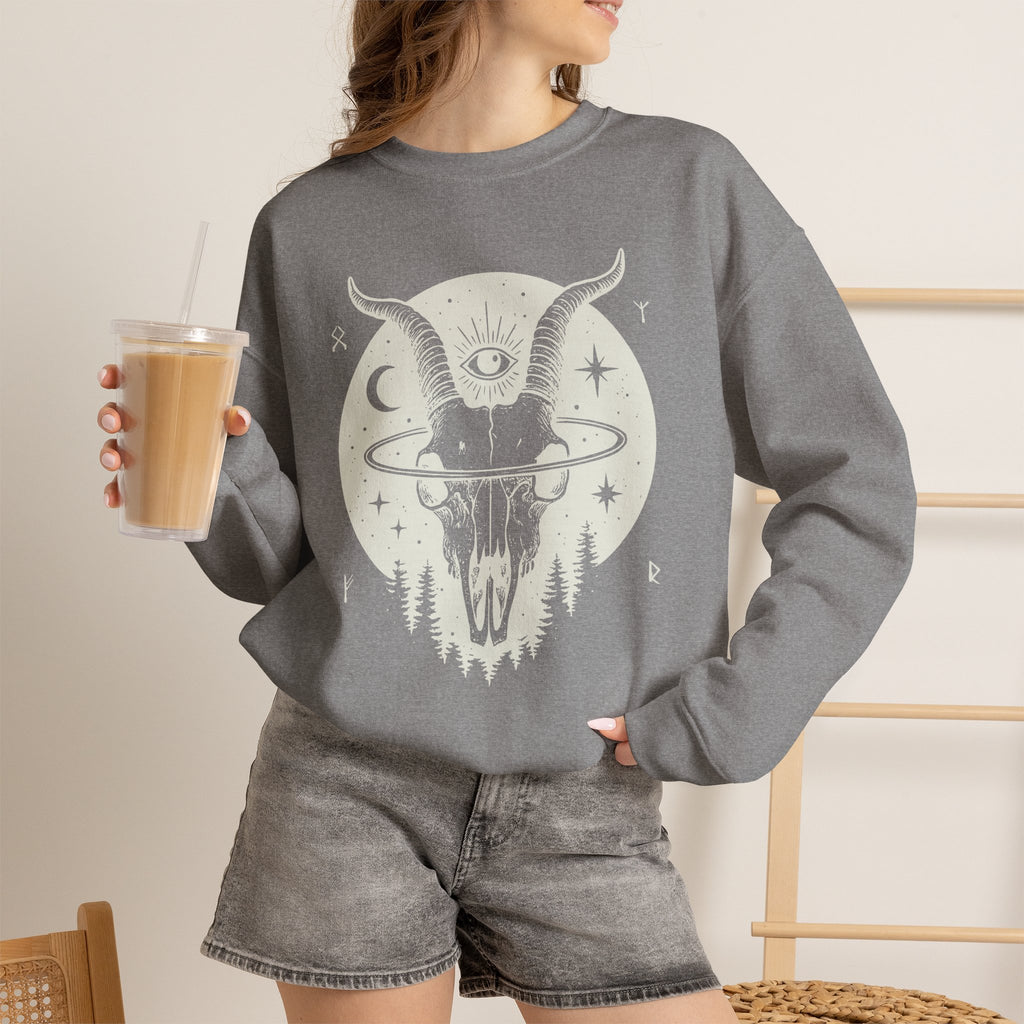 Blessed Be Sweatshirt, Occult Witchcore Crewneck, Goat Skull Sweater, Dark Witchy Aesthetic, Grunge Pagan Pullover Unisex