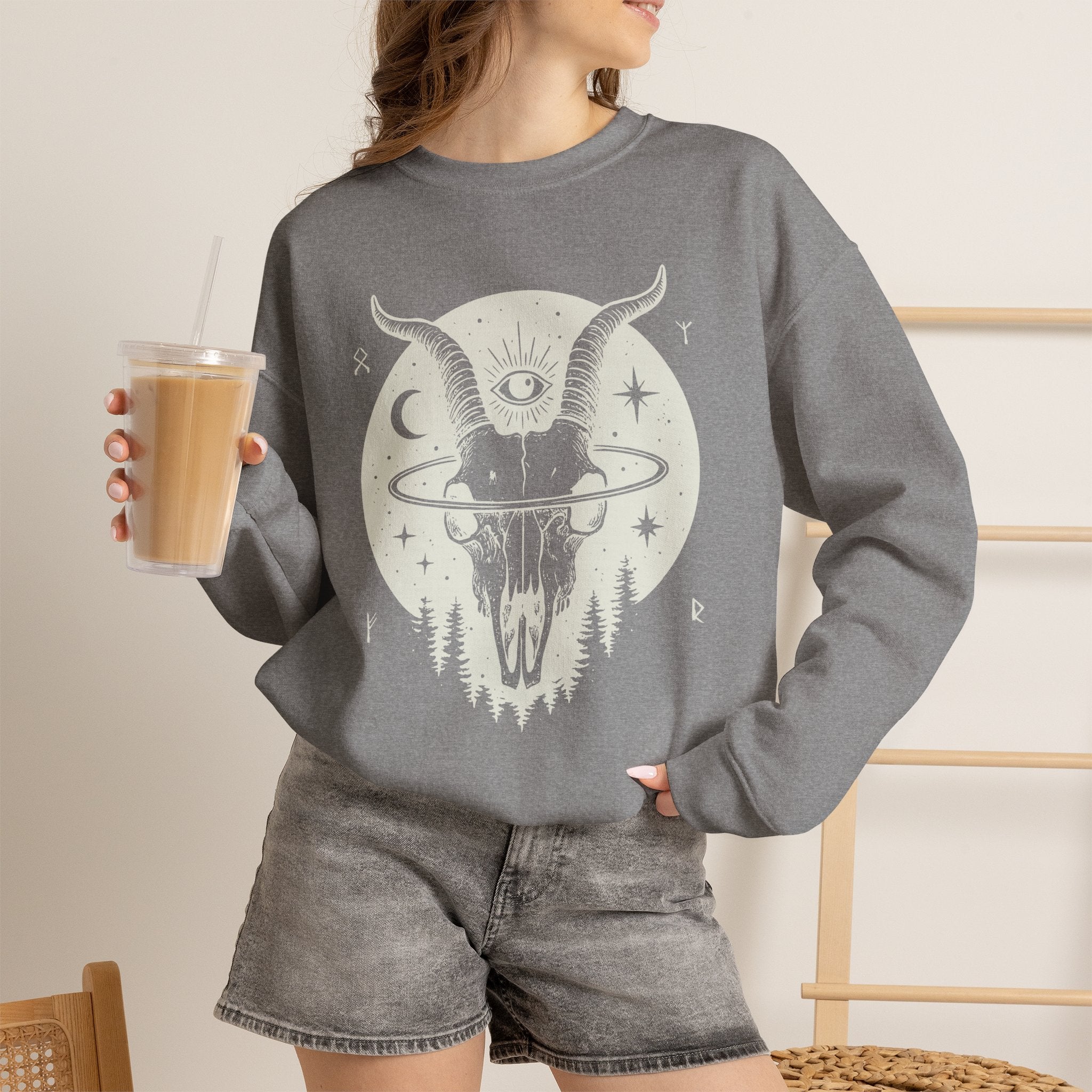 Blessed Be Sweatshirt, Occult Witchcore Crewneck, Goat Skull Sweater, Dark Witchy Aesthetic, Grunge Pagan Pullover Unisex