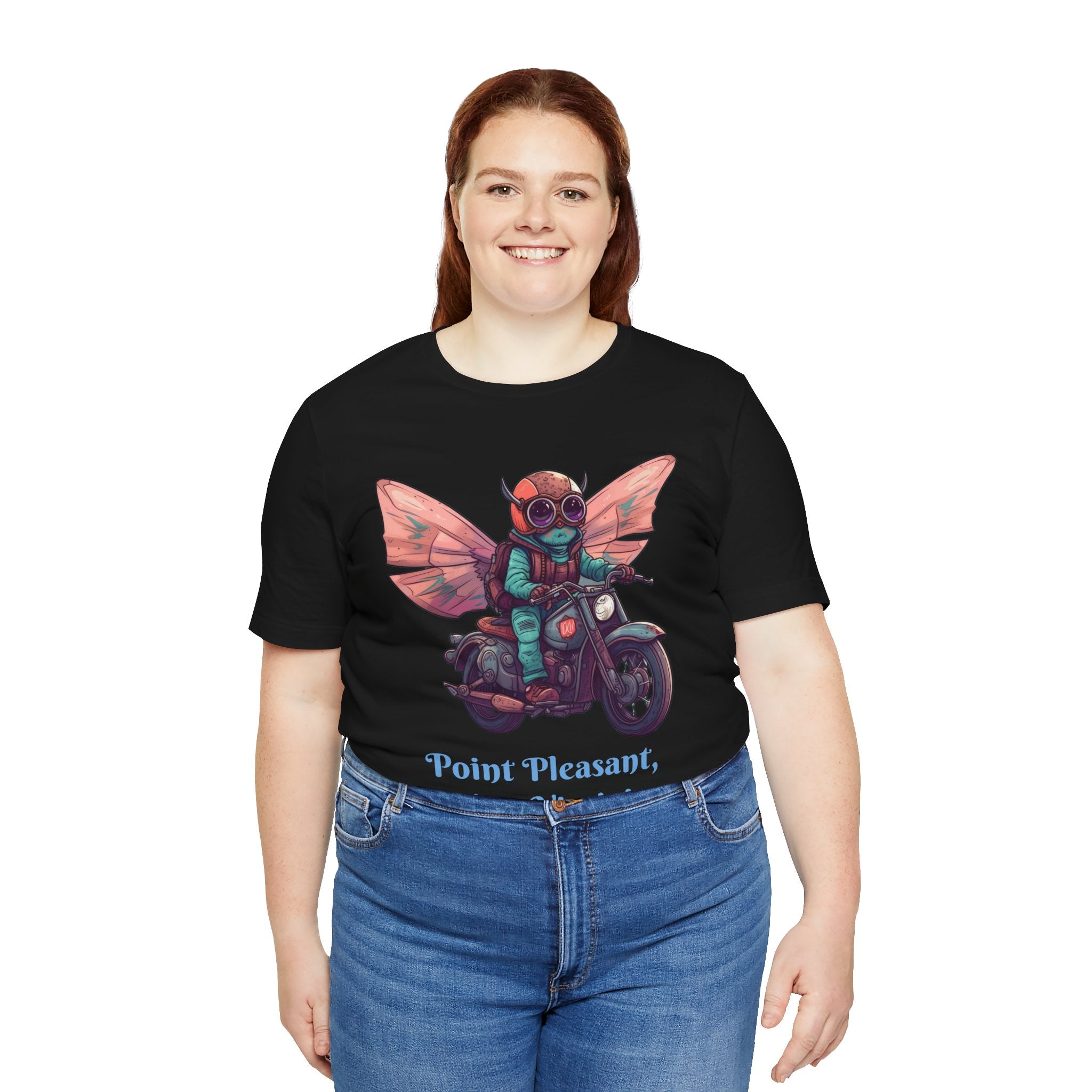 Little Mothman Riding His Motorcycle Unisex Jersey Short Sleeve Tee