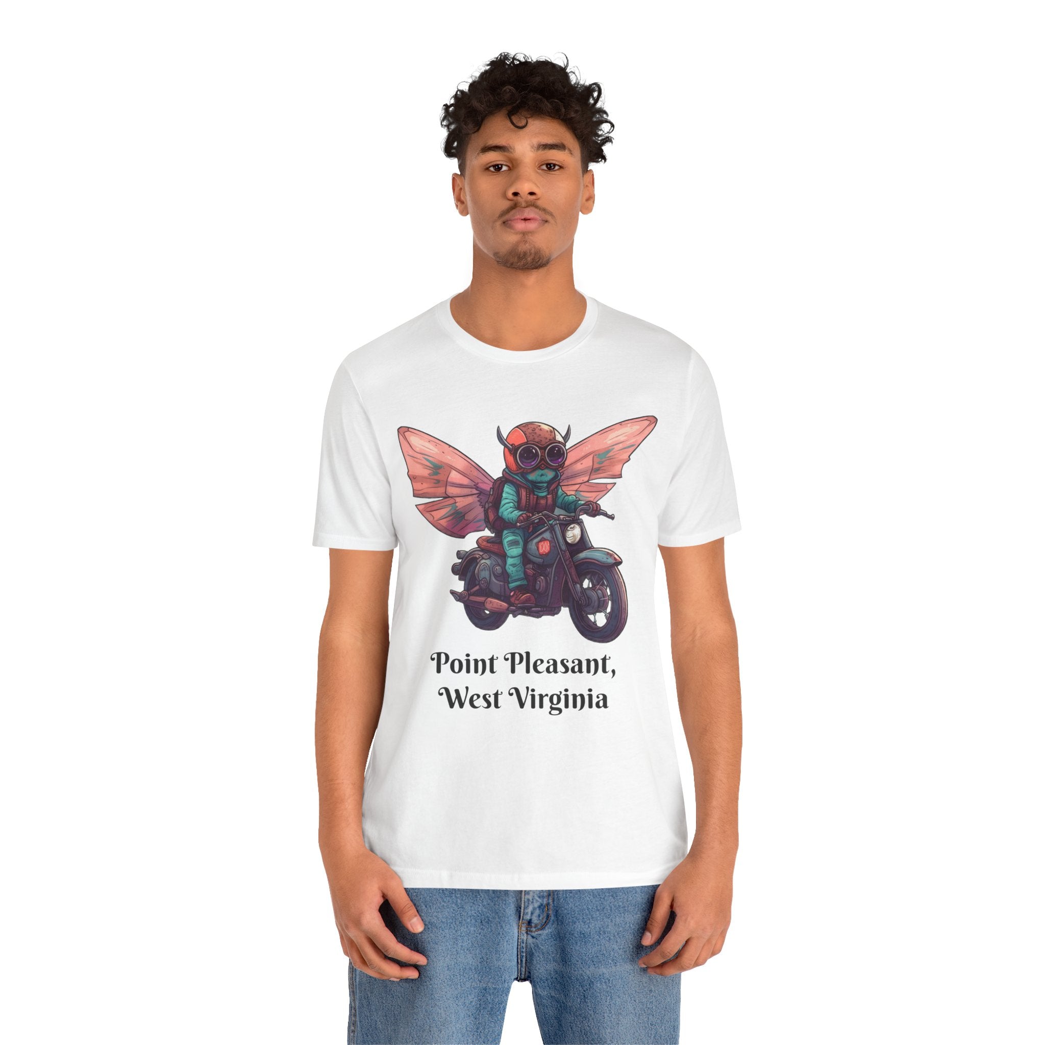 Little Mothman Riding His Motorcycle Unisex Jersey Short Sleeve Tee