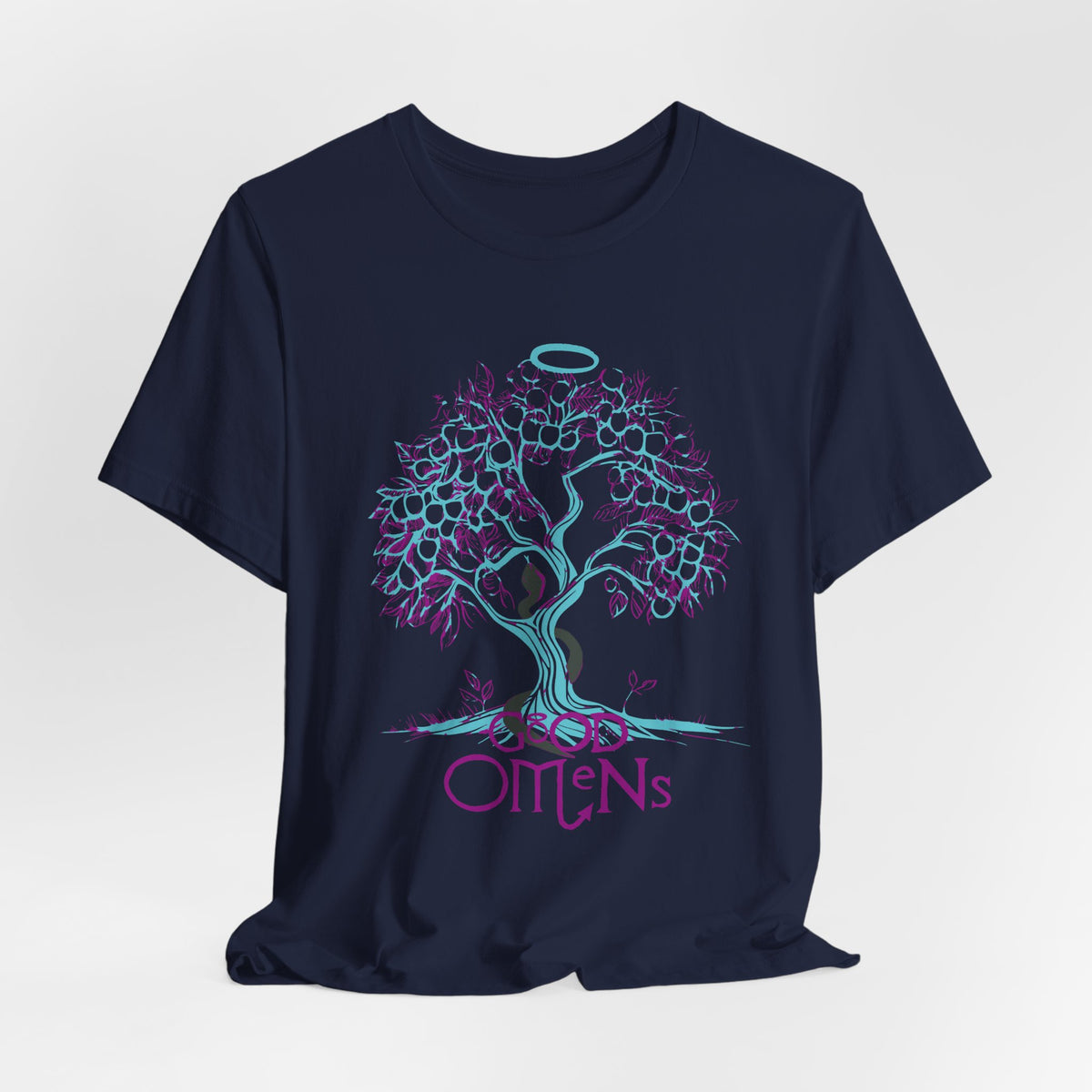 Good Omens Tree of Knowledge Doodle Aziraphale graphic shirt featuring Comic Con Fandom Jersey Short Sleeve Tee