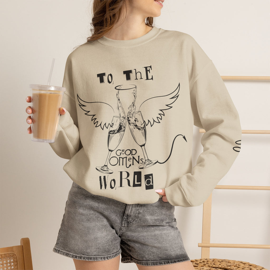 Good Omens Angel & Devil "To The World" graphic sweatshirt