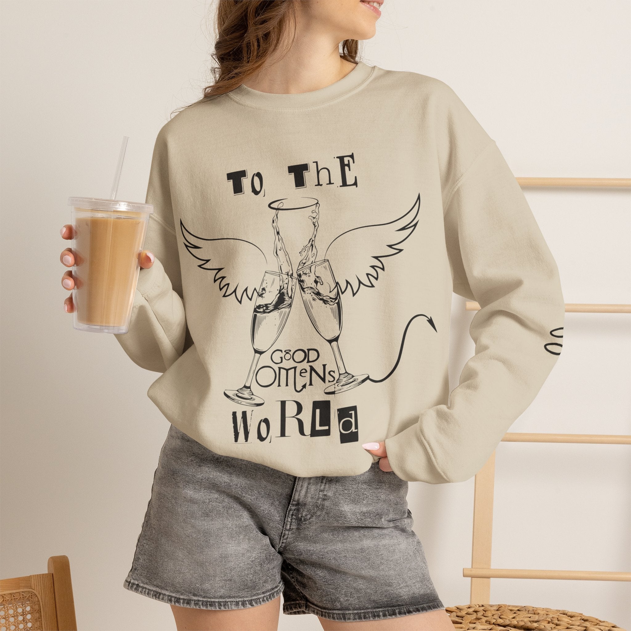 Angel & Devil 'To The World' Crewneck Sweatshirt — Good Omens Graphic