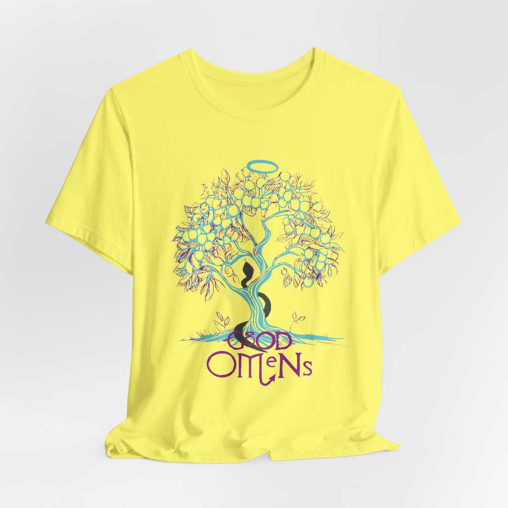 Good Omens Tree of Knowledge Doodle Aziraphale graphic shirt featuring Comic Con Fandom Jersey Short Sleeve Tee