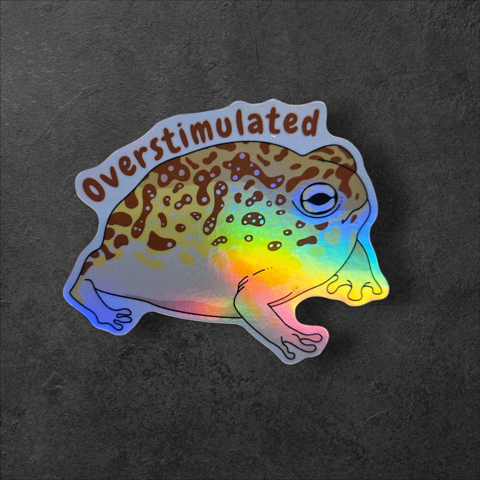 Overstimulated Frog Sticker: Funny Anxious Meme - Laptop, Water Bottle Decal