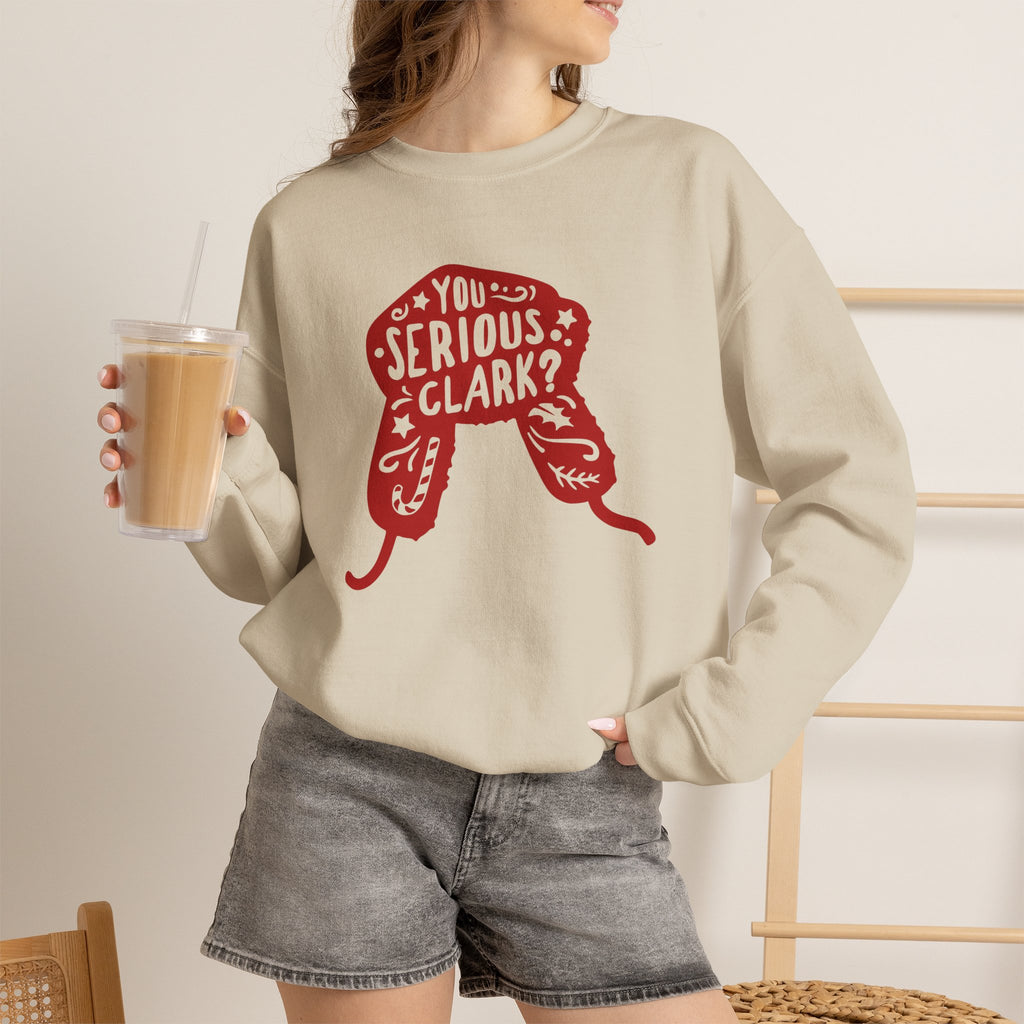 Crewneck Sweatshirt graphic sweatshirt featuring “You Serious, Clark?” Red Trapper Hat