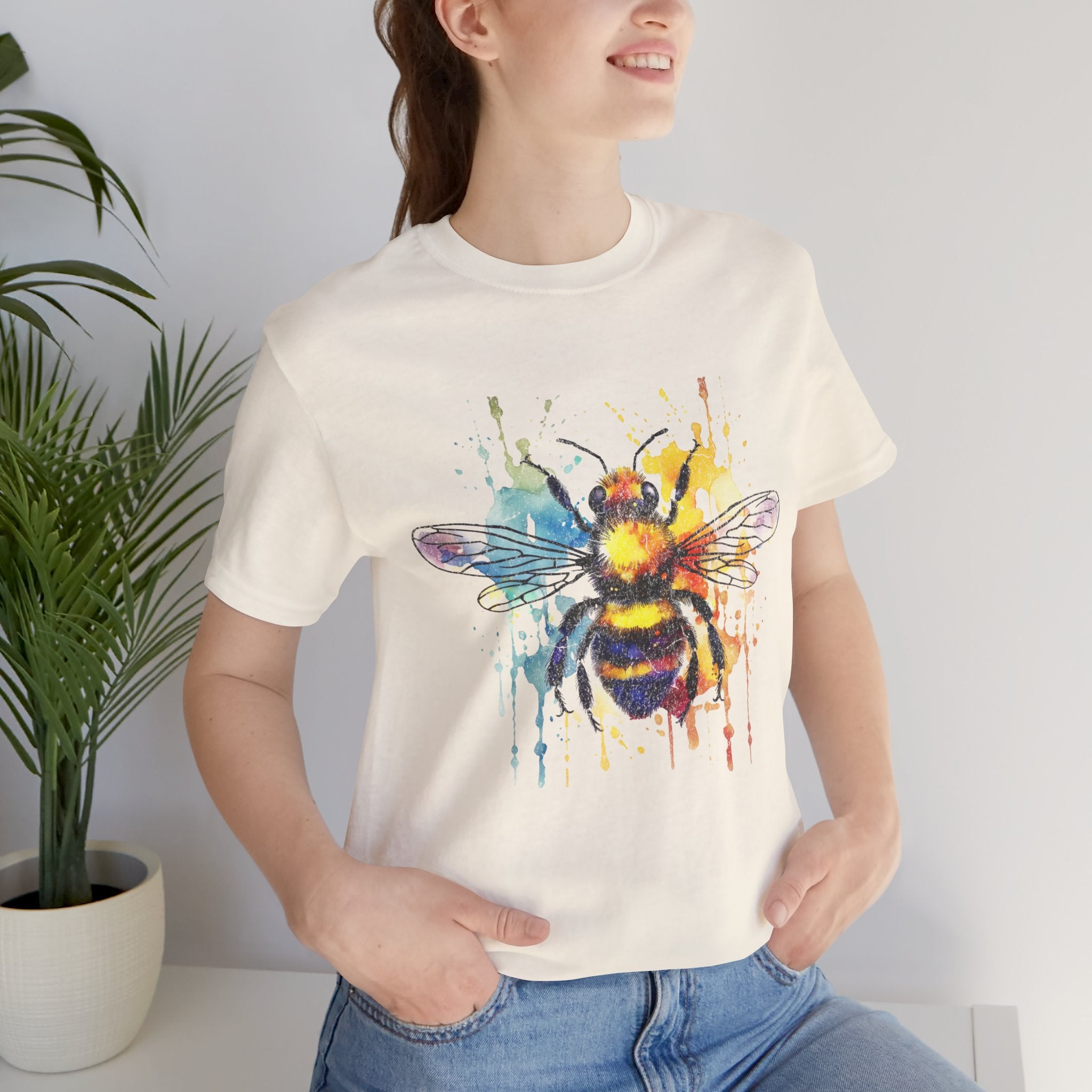 Watercolor Bee T-Shirt — Colorful Drip Honeybee Tee