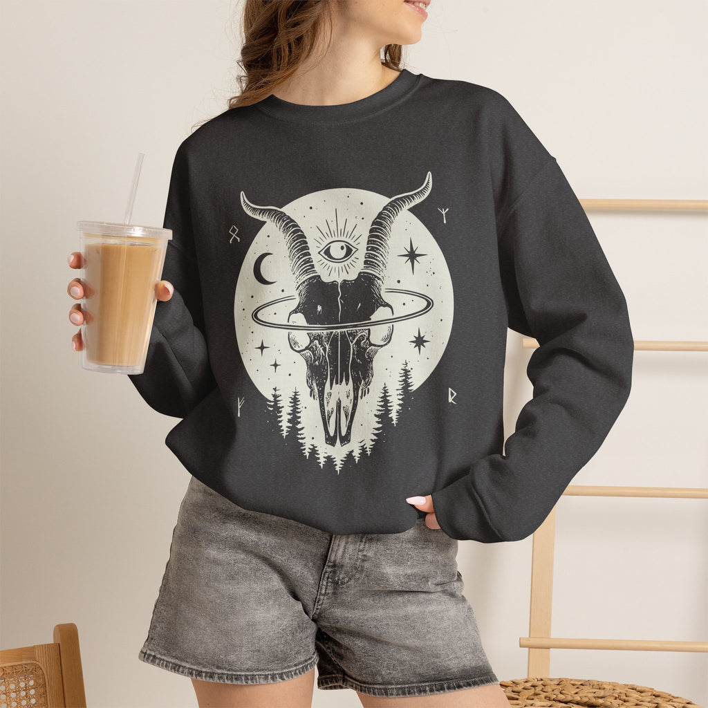 Blessed Be Sweatshirt, Occult Witchcore Crewneck, Goat Skull Sweater, Dark Witchy Aesthetic, Grunge Pagan Pullover Unisex