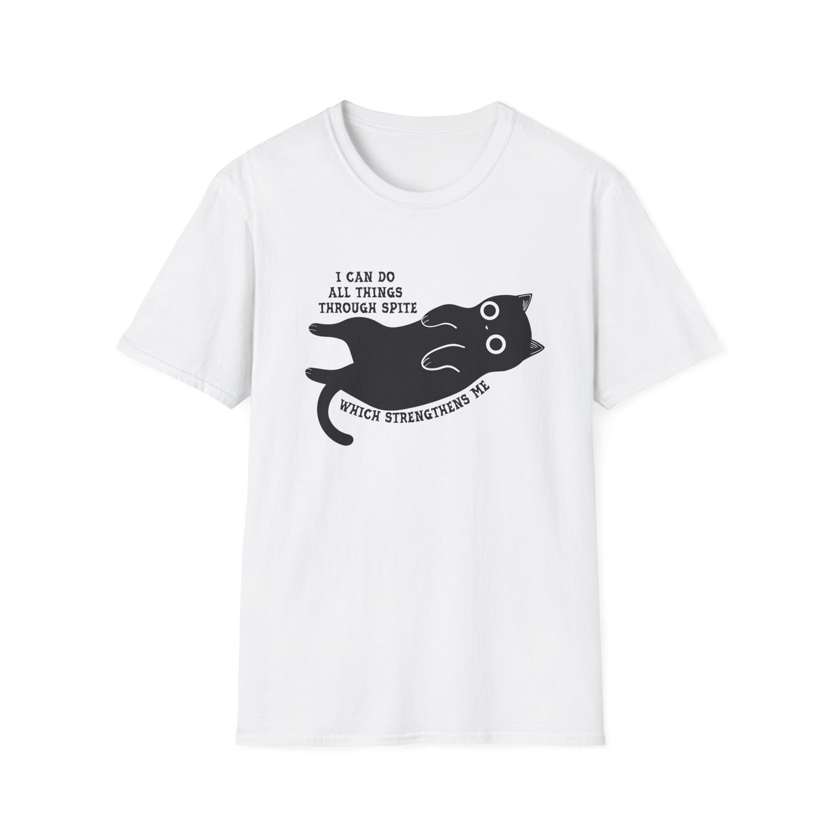 Product photo of Cat Graphic — "I Can Do All Things Through Spit" Cute Funny Cat T-shirt