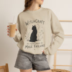 Witchcraft The Original Excuse for Male Failure graphic sweatshirt featuring Feminist Black Cat Crewneck