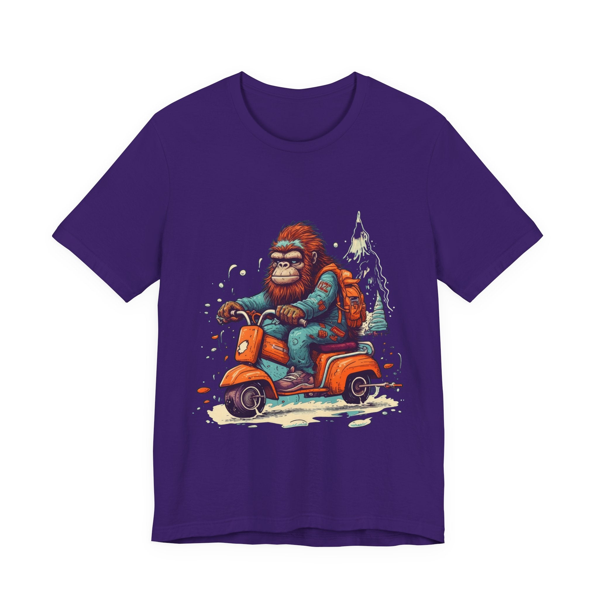 Bigfoot Scooter Graphic Tee — Retro Bigfoot Riding Vespa Adventure T-Shirt