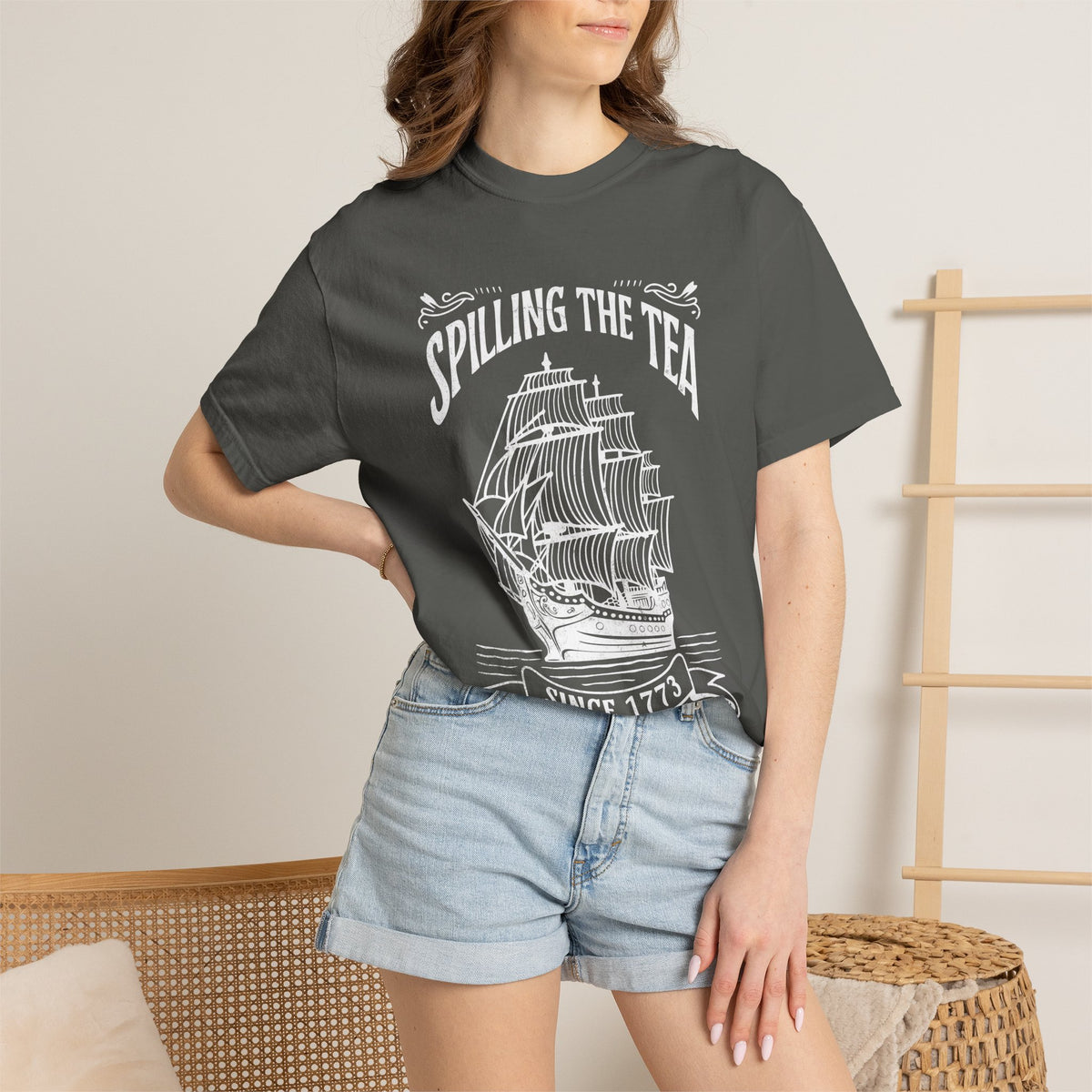 Spilling the Tea Since 1773 graphic shirt featuring Boston Tea Party Graphic Tee in Island Reef