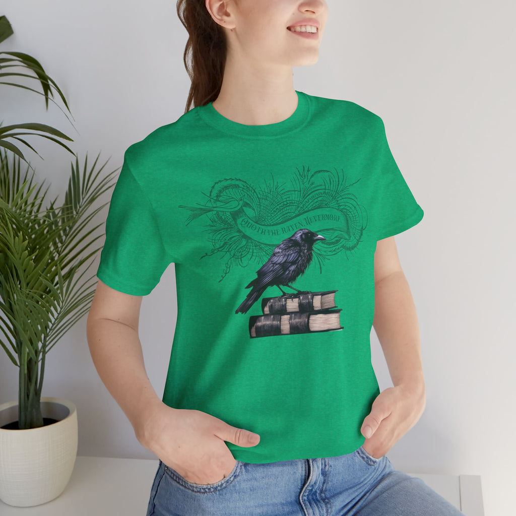 Raven on Books Tee — "The Raven" Edgar Allan Poe Quote Literary T‑Shirt