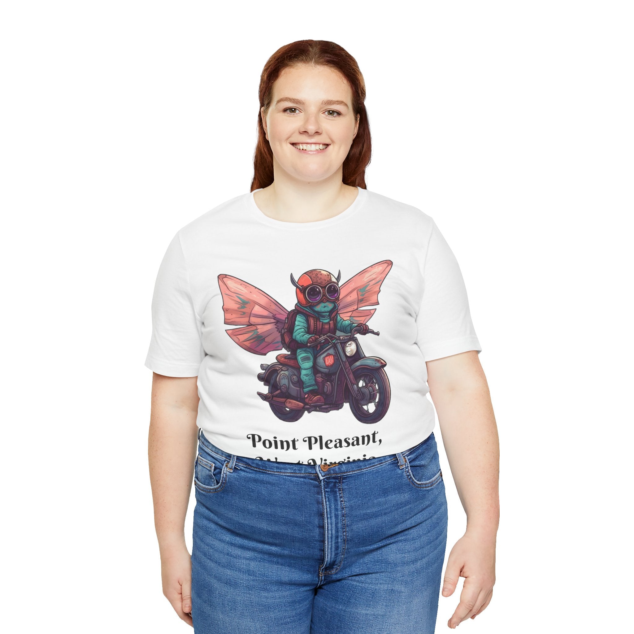 Little Mothman Riding His Motorcycle Unisex Jersey Short Sleeve Tee