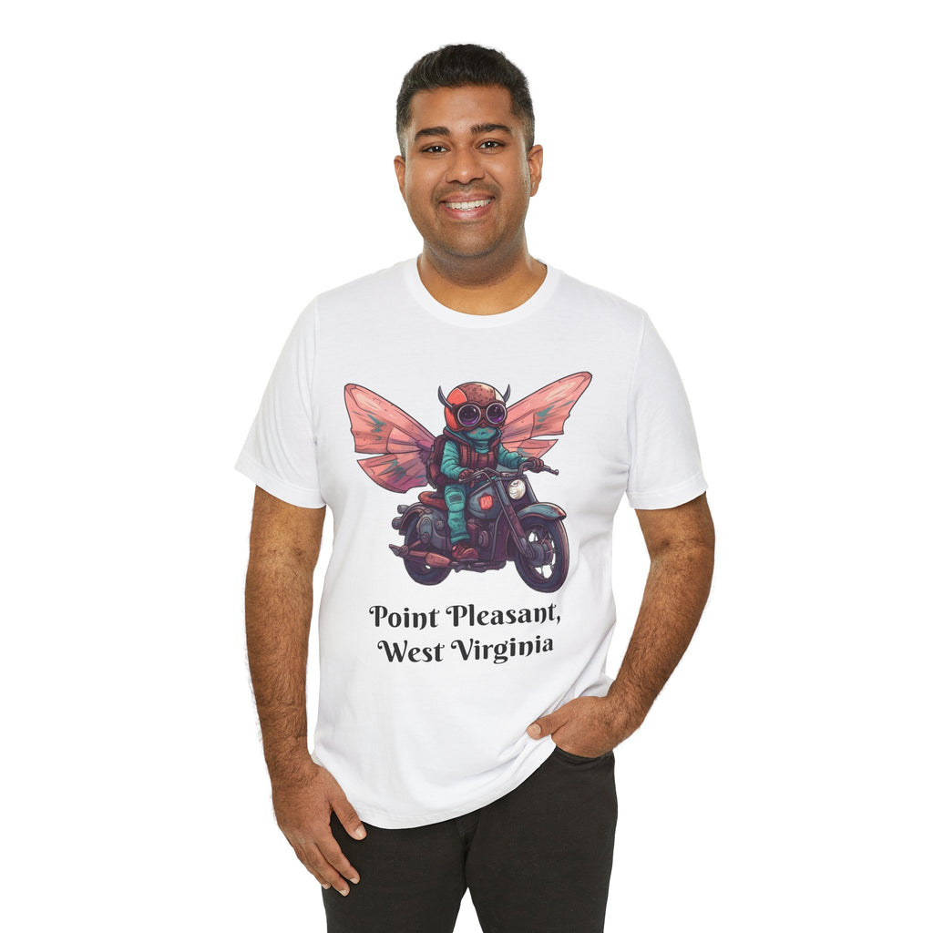 Little Mothman Riding His Motorcycle Unisex Jersey Short Sleeve Tee