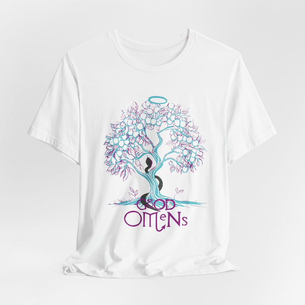 Good Omens Tree of Knowledge Doodle Aziraphale graphic shirt featuring Comic Con Fandom Jersey Short Sleeve Tee