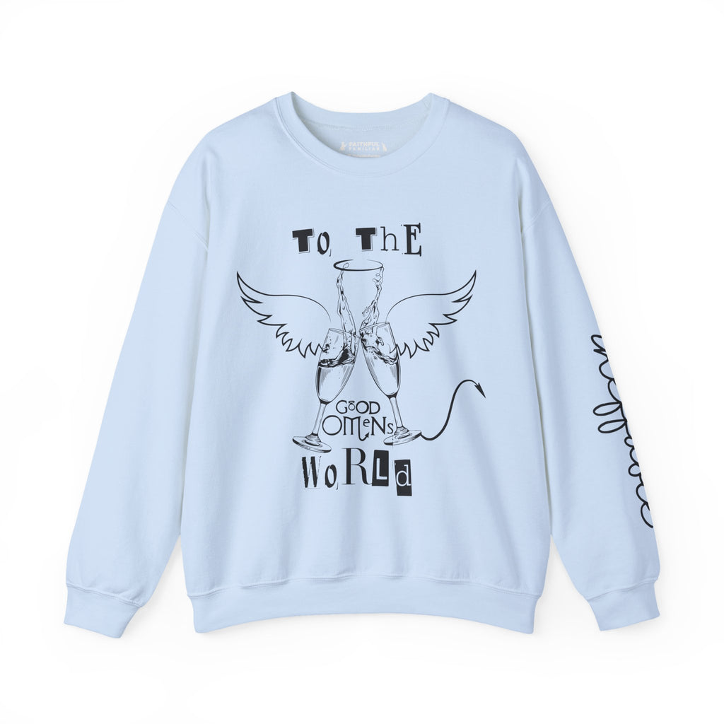 Angel & Devil 'To The World' Crewneck Sweatshirt — Good Omens Graphic