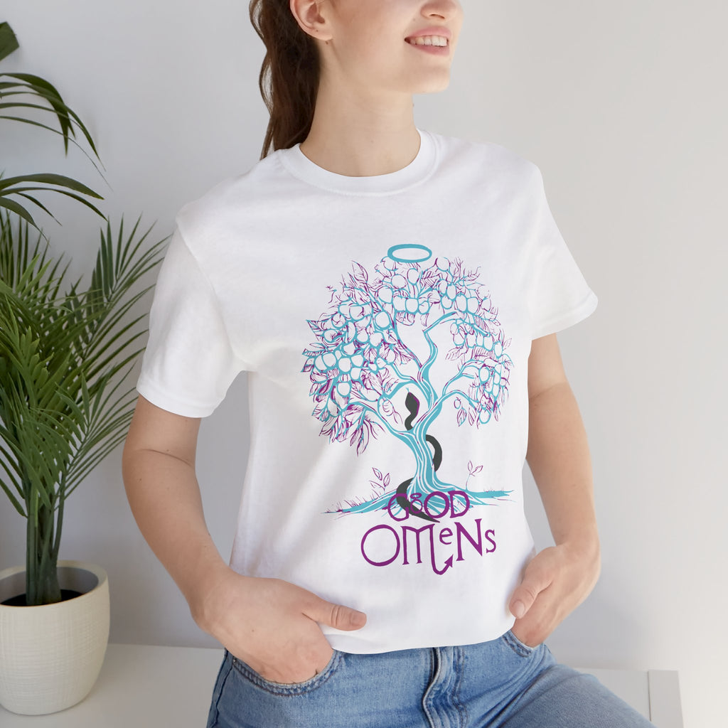 Good Omens Tree of Knowledge Doodle Aziraphale graphic shirt featuring Comic Con Fandom Jersey Short Sleeve Tee