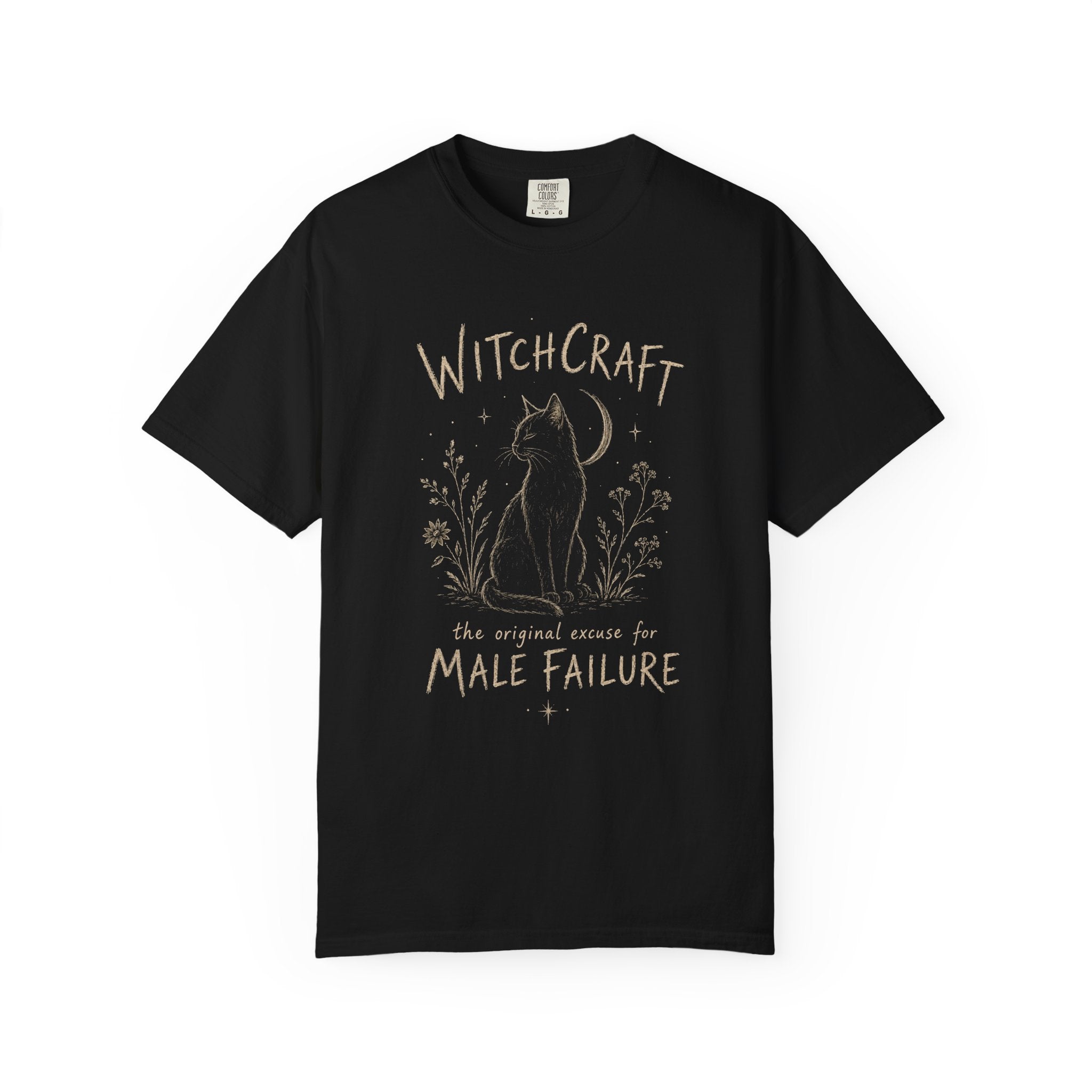Witchcraft Cat T-Shirt — 'The Original Excuse for Male Failure' Graphic Tee