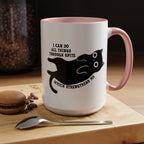 I Can Do All Things Through Spite mug featuring Funny Black Cat 15 oz Coffee Mug
