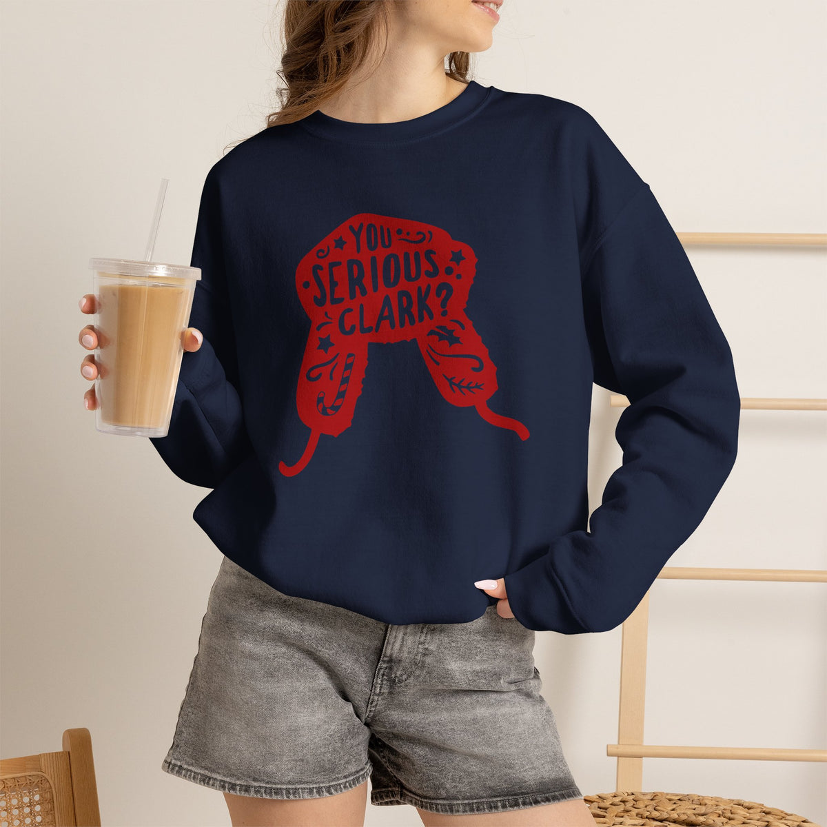 Crewneck Sweatshirt graphic sweatshirt featuring “You Serious, Clark?” Red Trapper Hat