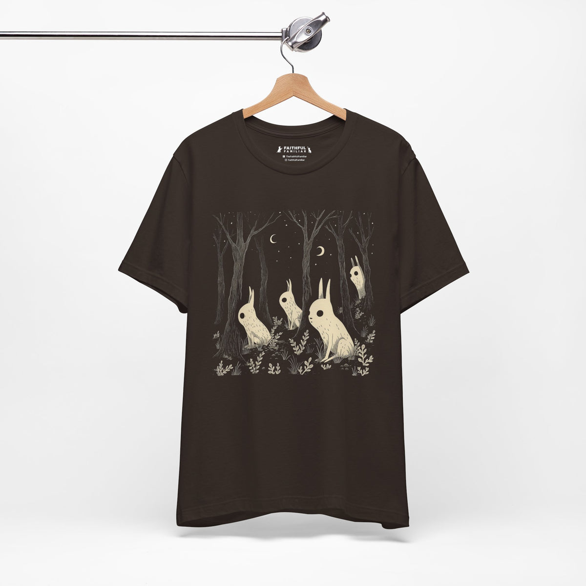 Forest Moon Rabbits graphic shirt featuring Nighttime Woodland Bunny Graphic Tee
