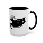 I Can Do All Things Through Spite mug featuring Funny Black Cat 15 oz Coffee Mug