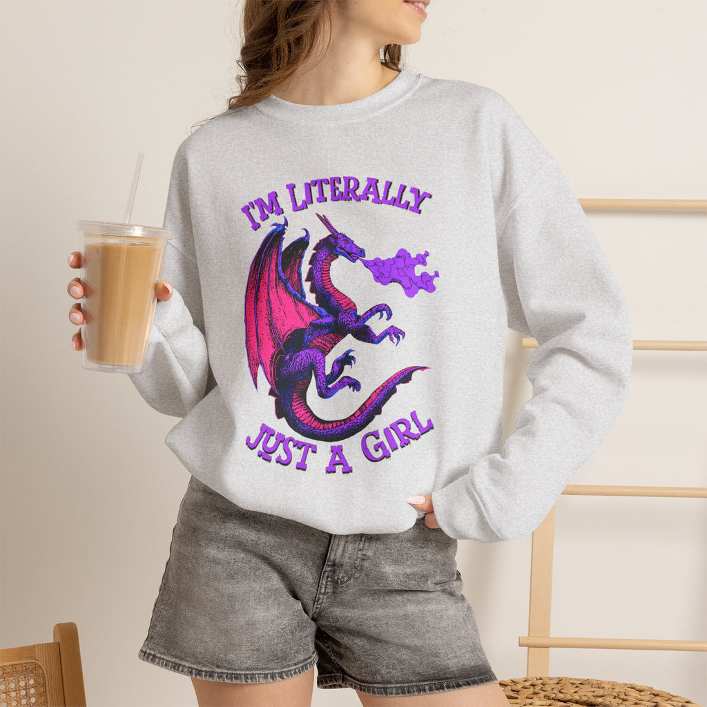 Retro Dragon Sweatshirt Im Literally Just a Girl Monster Girl Aesthetic 80s Fantasy Crewneck