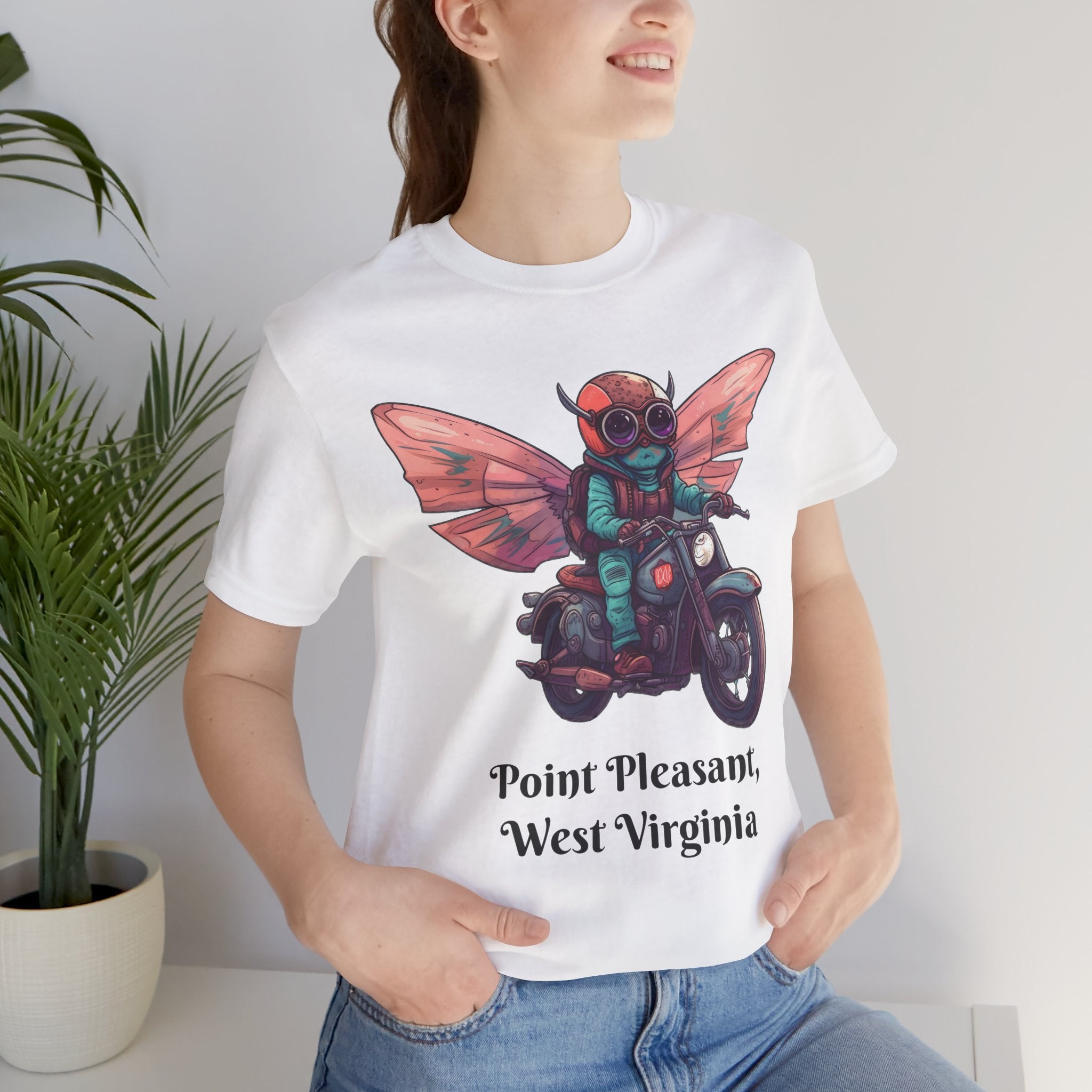 Little Mothman Riding His Motorcycle Unisex Jersey Short Sleeve Tee
