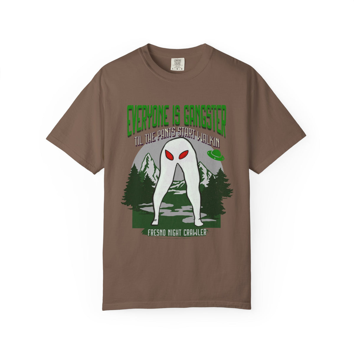 Fresno Nightcrawler graphic shirt featuring Everyone Is Gangster Cryptid Comfort Colors
