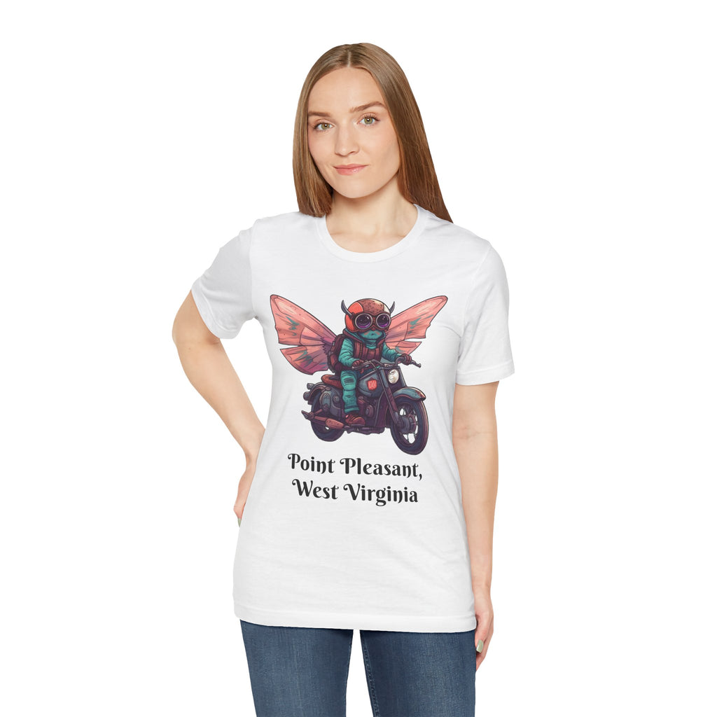 Little Mothman Riding His Motorcycle Unisex Jersey Short Sleeve Tee