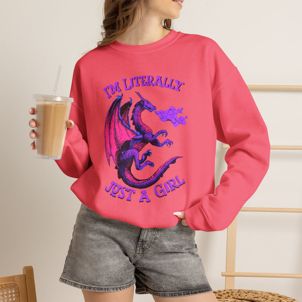 Retro Dragon Sweatshirt Im Literally Just a Girl Monster Girl Aesthetic 80s Fantasy Crewneck