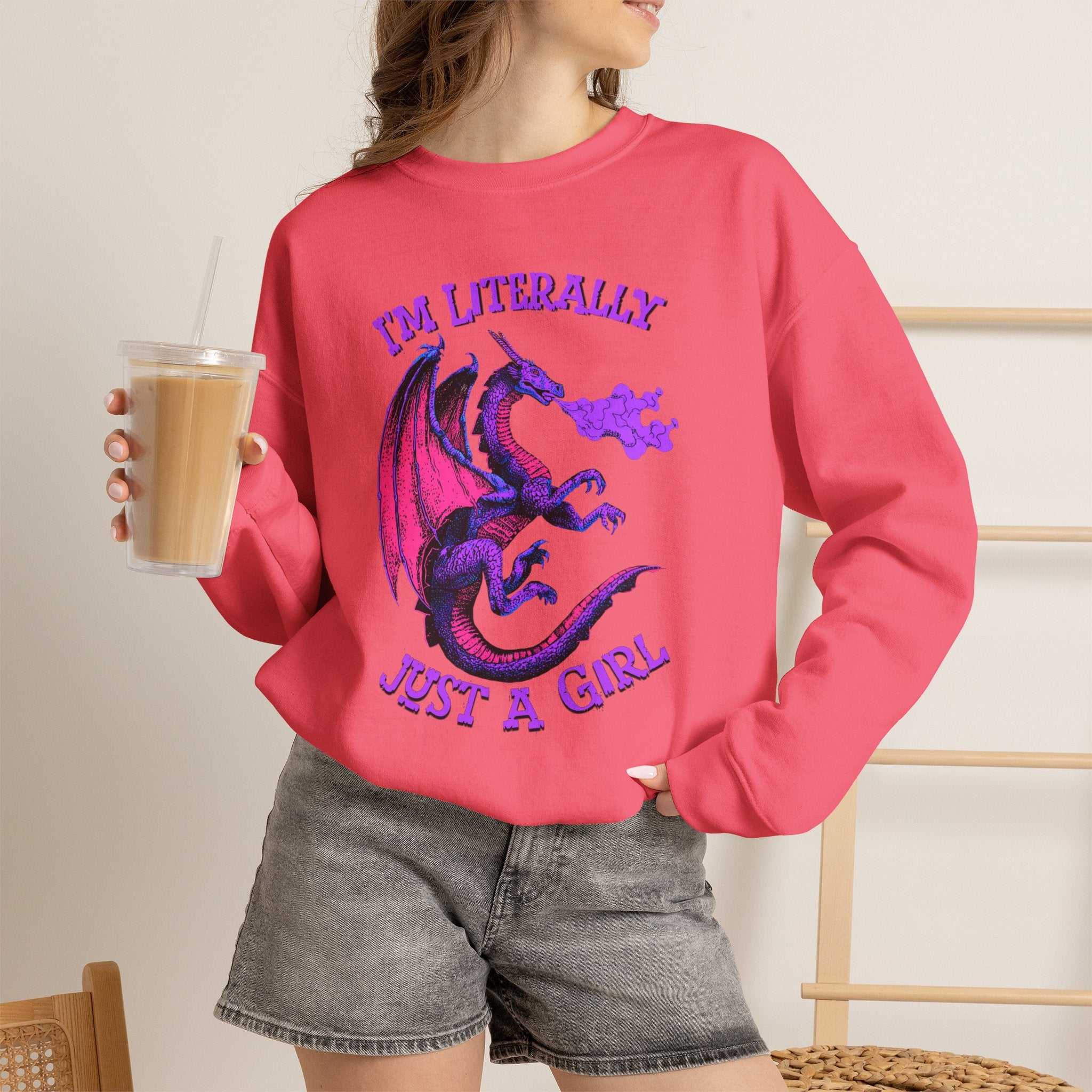Retro Dragon Sweatshirt Im Literally Just a Girl Monster Girl Aesthetic 80s Fantasy Crewneck