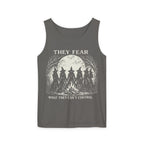 Feminist Witch graphic tank top featuring They Fear What They Can't Control Coven