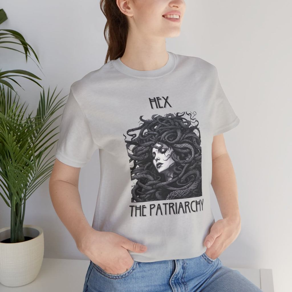 Hex The Patriarchy graphic shirt featuring Feminist & Medusa Tattoo Art Graphic Shirt