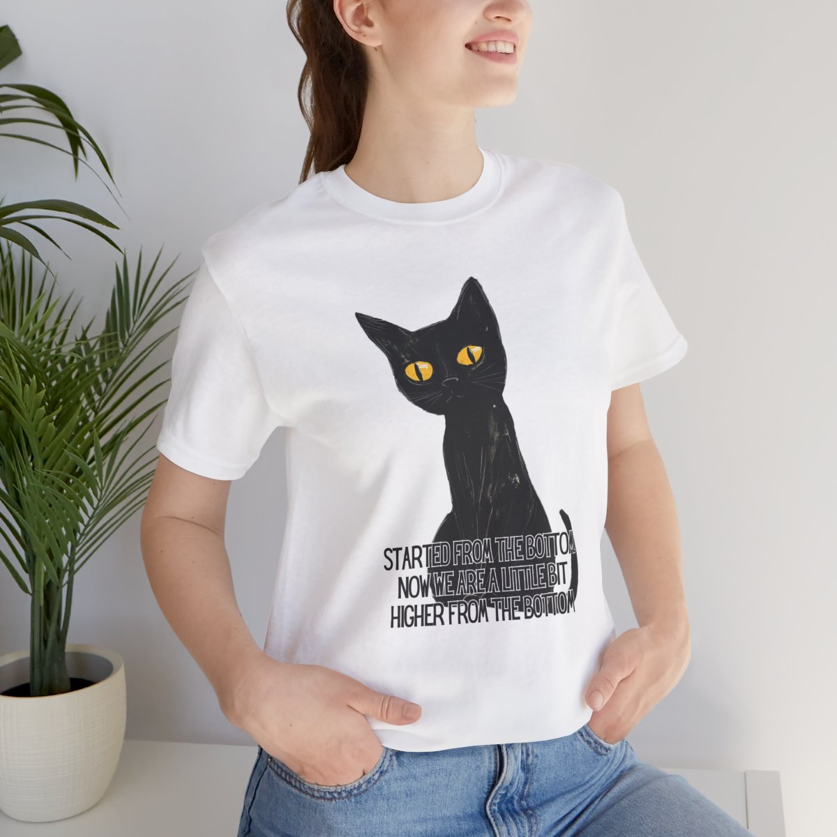 Started From the Bottom Cat graphic shirt featuring Funny Black Cat Graphic Tee
