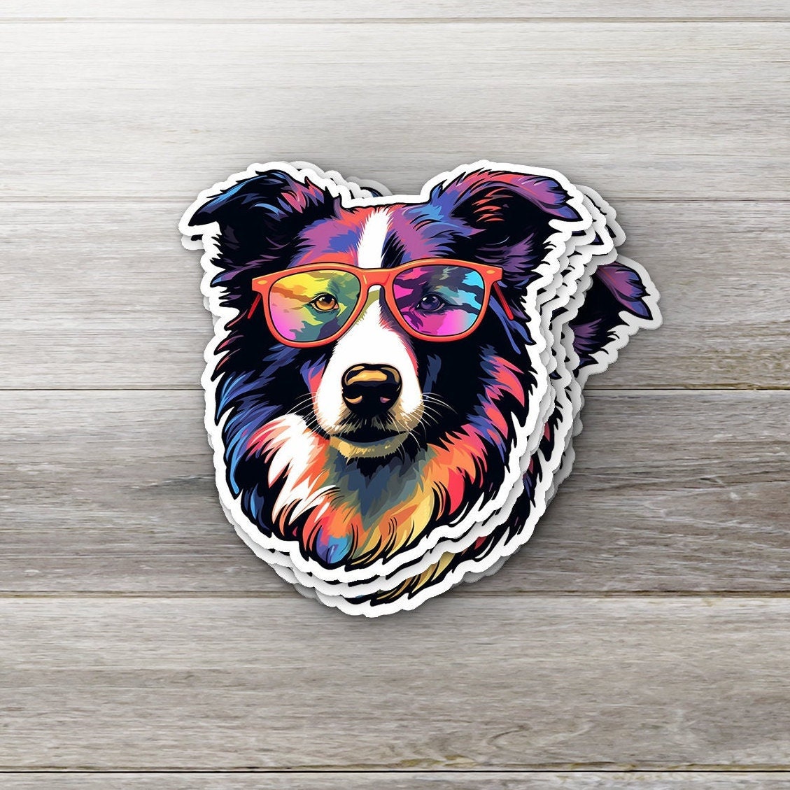 Trippy Border Collie Sticker: Boho Dog Mom Gift