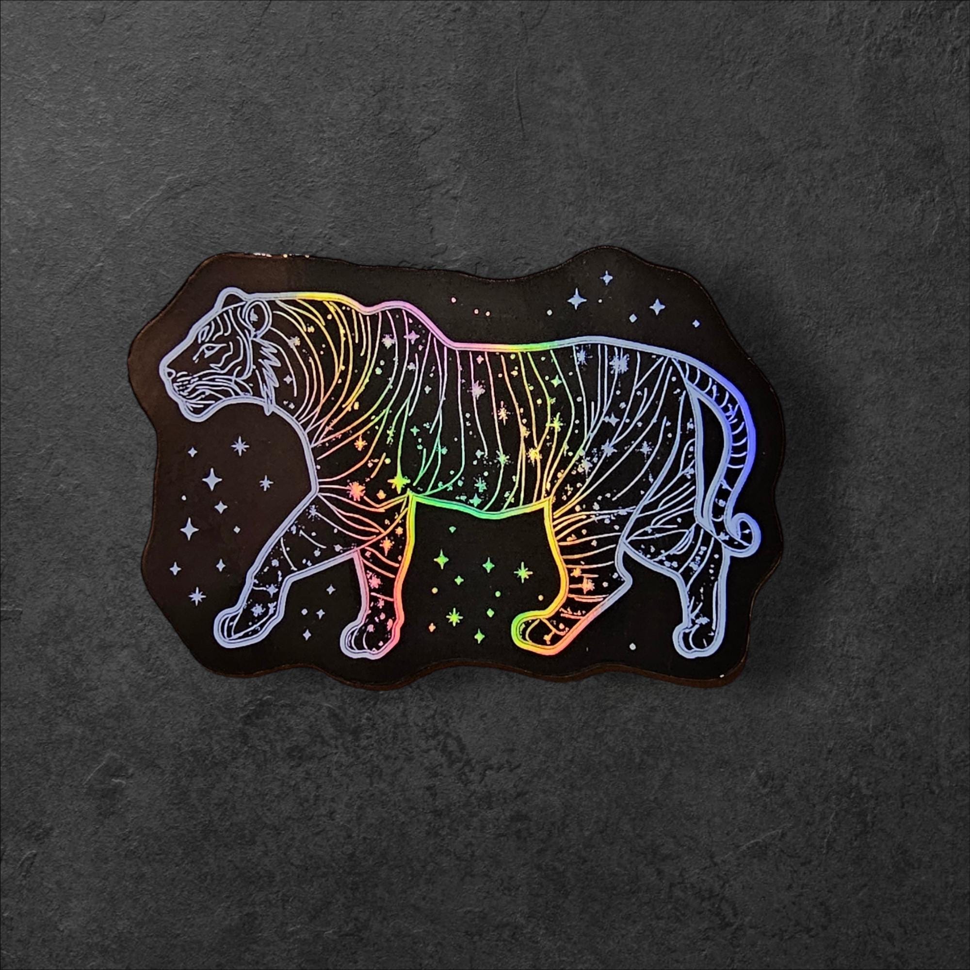 Rainbow Holographic Tiger Sticker – Cosmic Constellation Big Cat Vinyl Decal