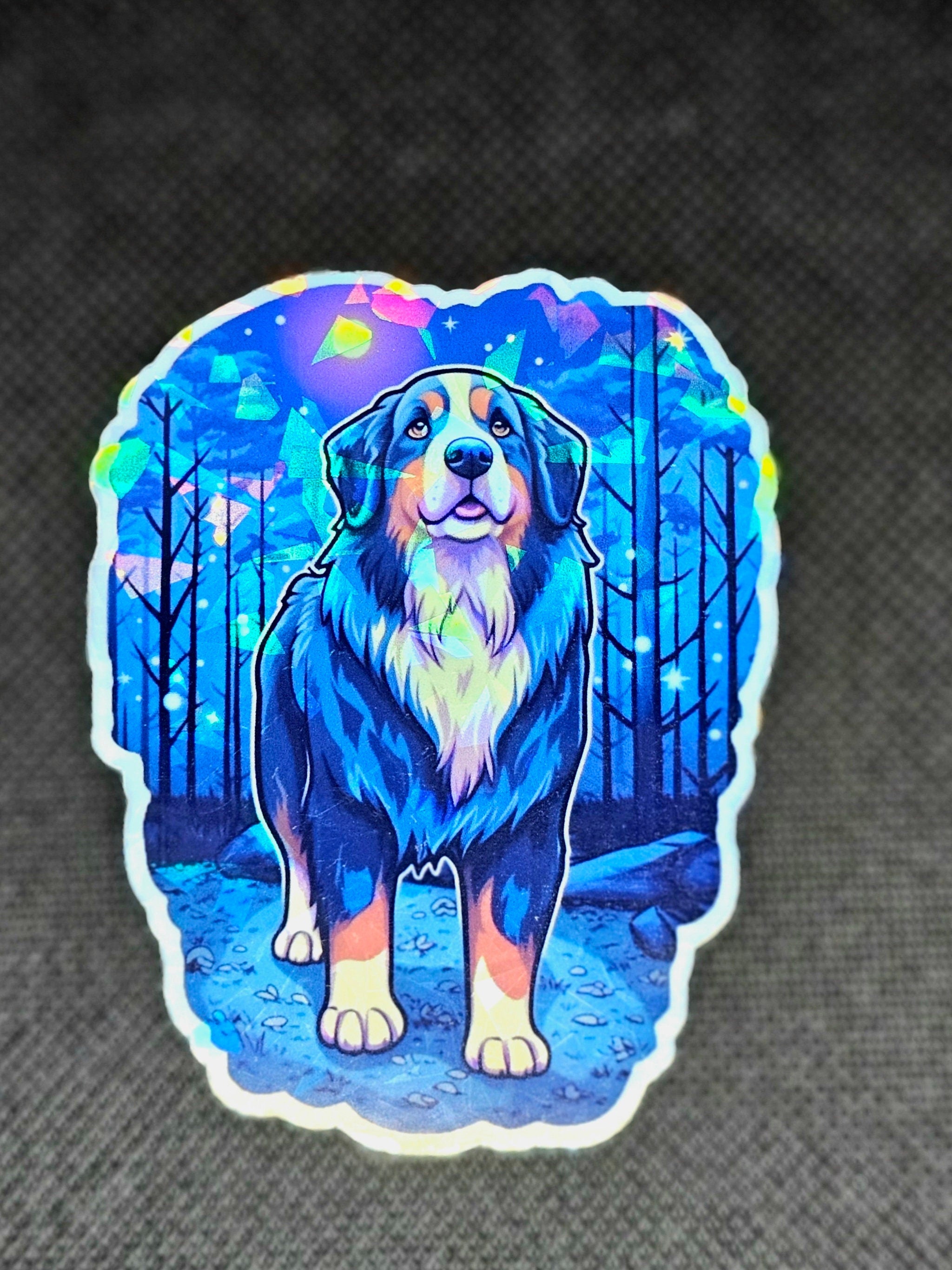 Bernese Mountain Dog Sticker: Holographic Witch Familiar Dog Lover Gift
