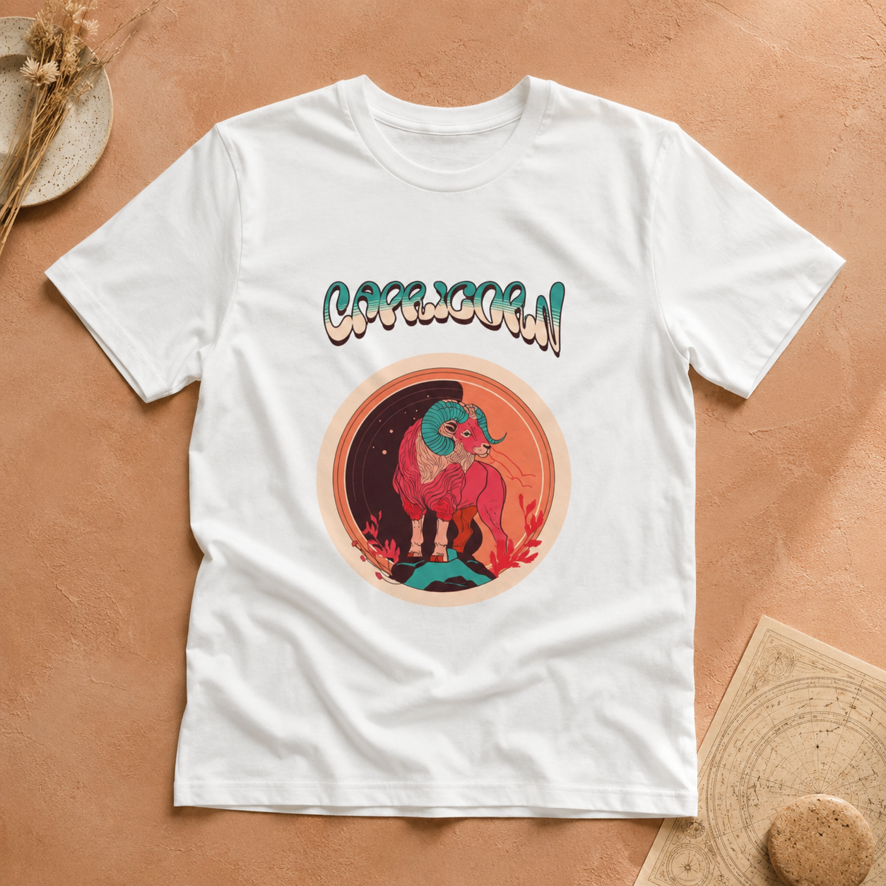 Capricorn Zodiac Tee — Retro Cosmic Goat Graphic Shirt