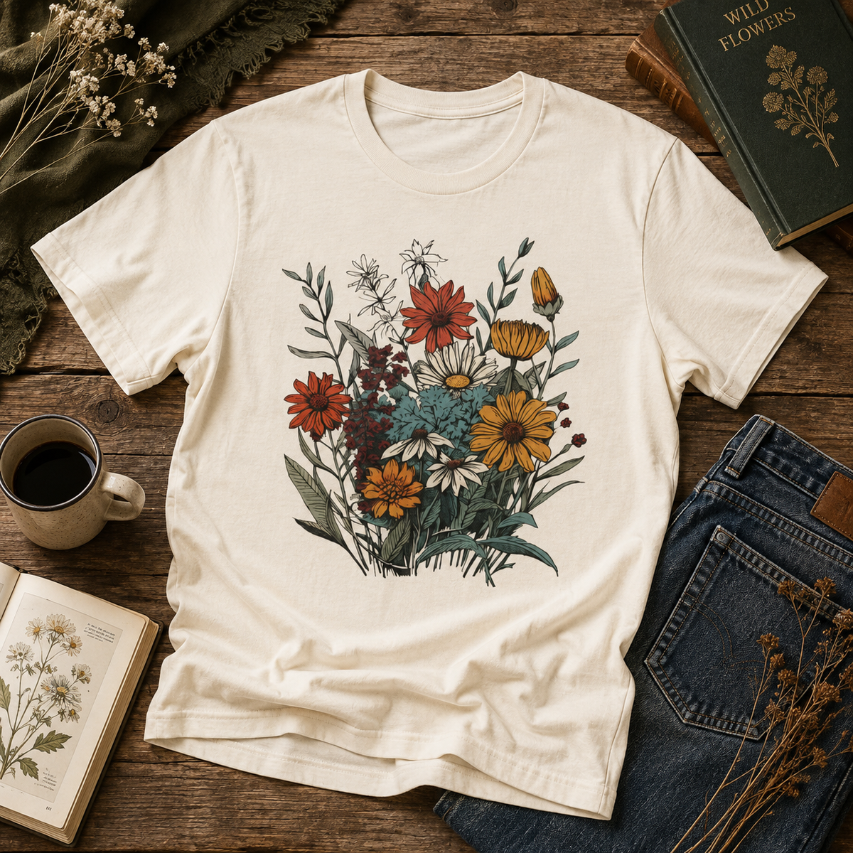 Vintage Wildflower Bouquet graphic shirt in Black