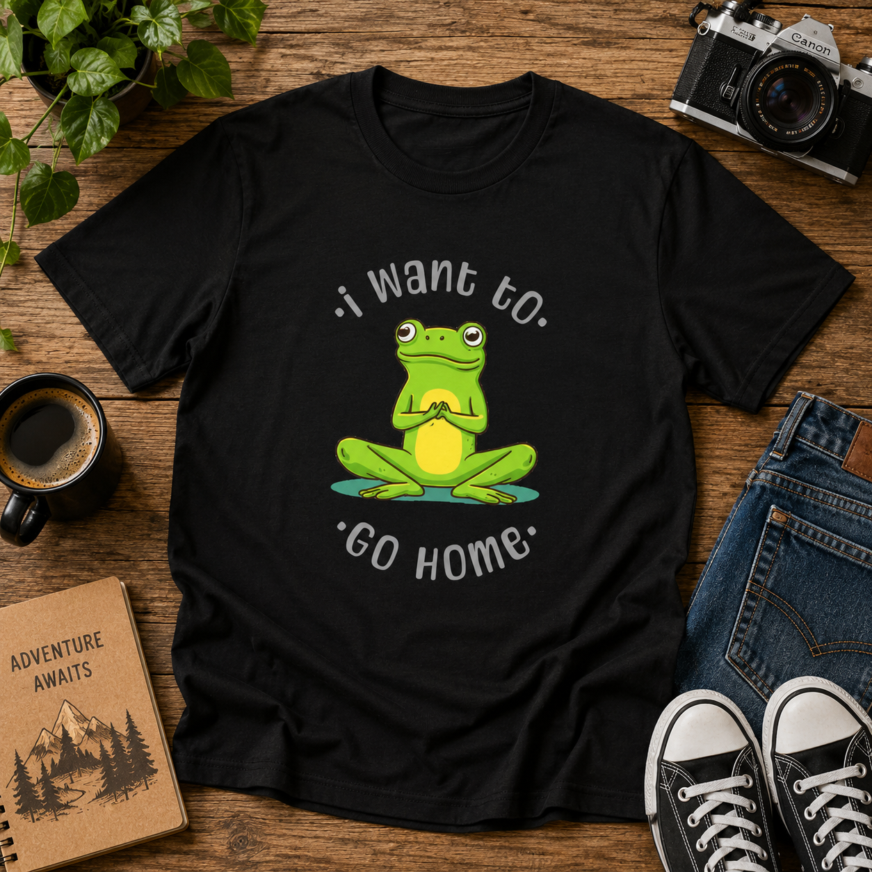I Want To Go Home Frog Tee — Cute Meditation Frog Graphic T-Shirt