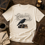 Raven on Books graphic shirt featuring "The Raven" Edgar Allan Poe Quote Literary in Heather Kelly