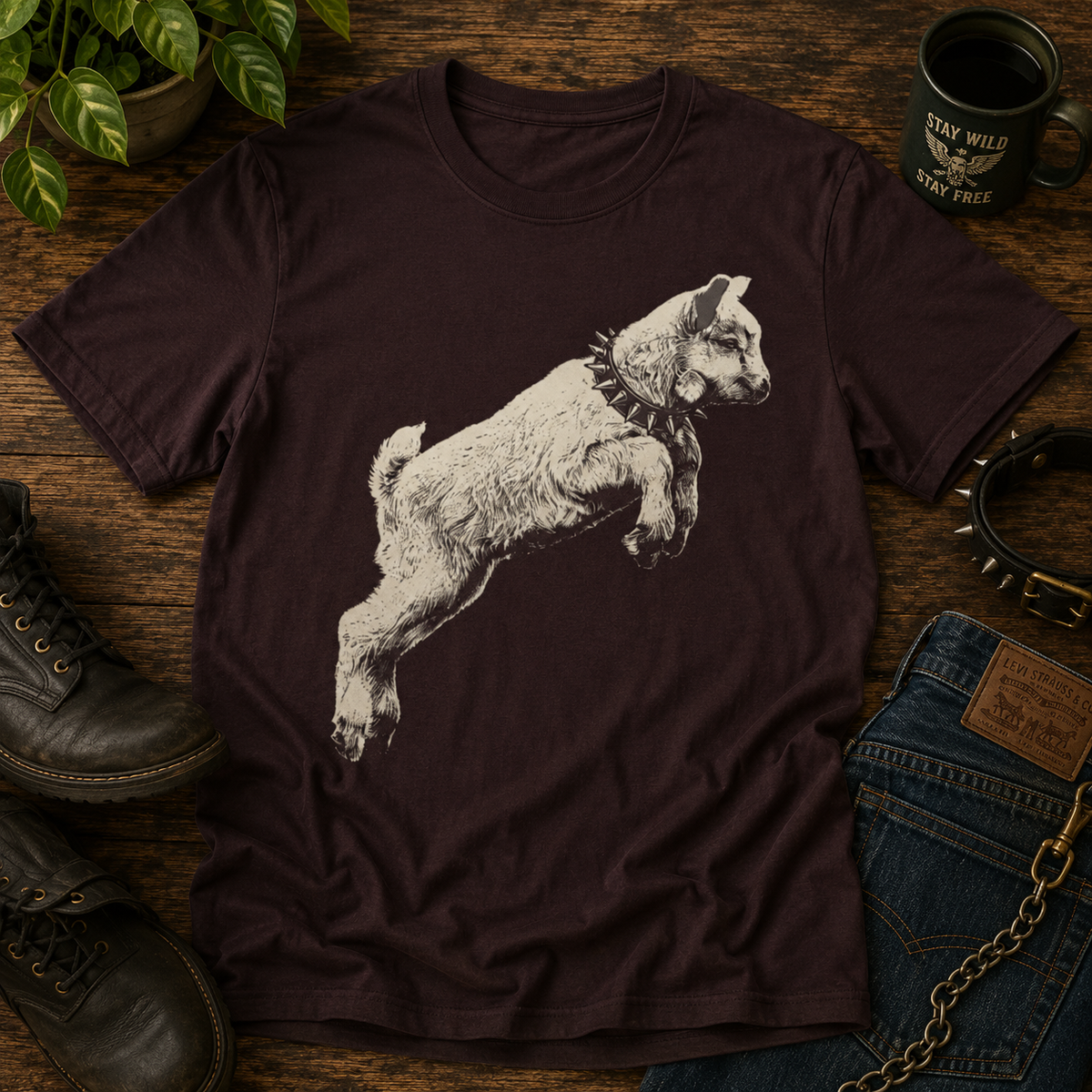 Punk Baby Goat graphic shirt featuring Vintage Engraving Graphic Tee in Black